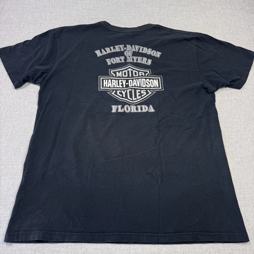 Harley-Davidson‎ Vintage Y2K T-Shirt Mens XL Black Crackle Print Distressed 2004